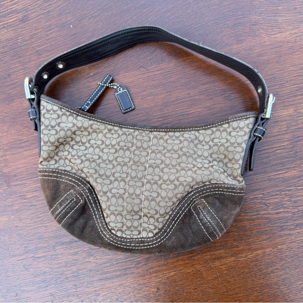 Coach Small vintage Suede Fabric Tan Brown Hobo Bag